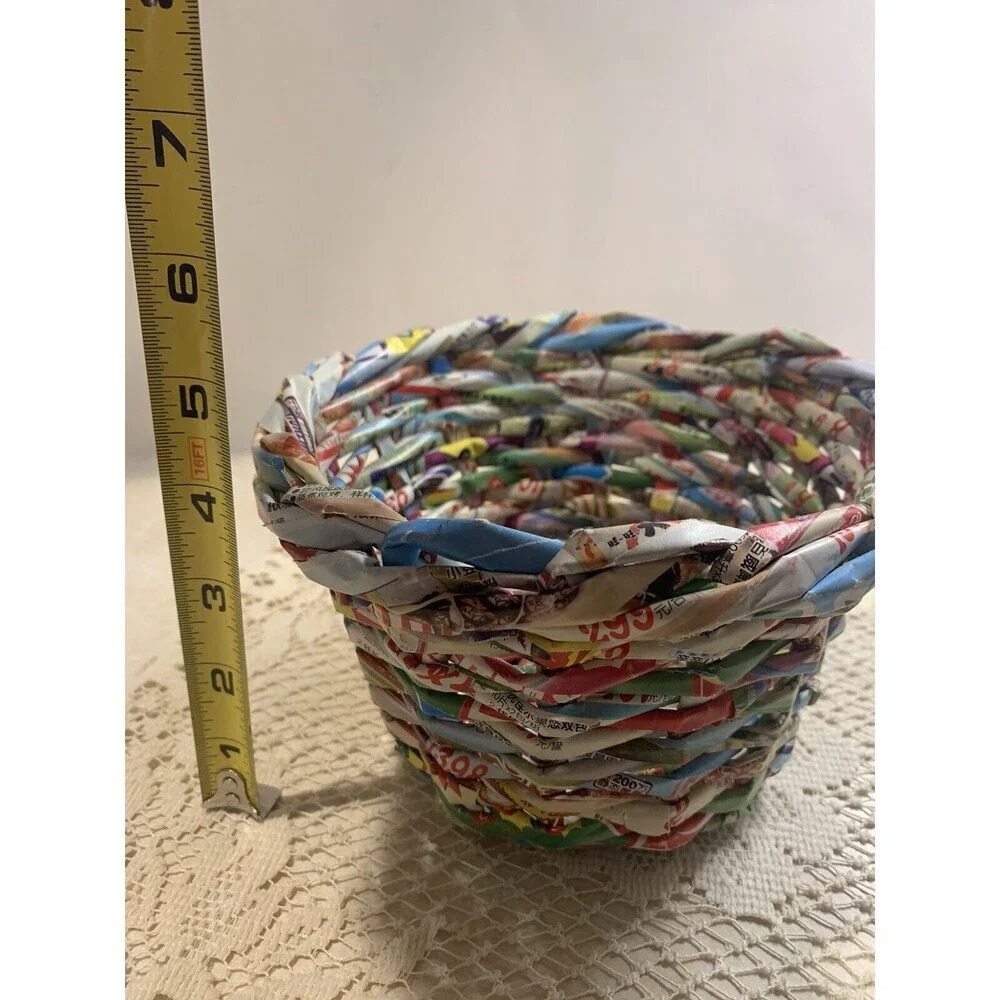 Up cycled Magazine Recycled Paper Weave Basket Planter Pot Holder Boho Unique - Picture 8 of 8